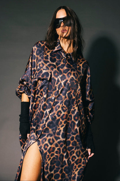 Bad Cat Leopard Satin Duster Dress - Dressed in Lala