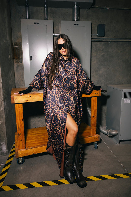Bad Cat Leopard Satin Duster Dress - Dressed in Lala