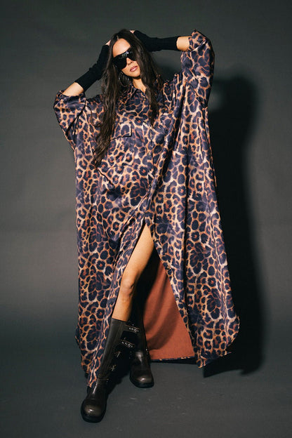 Bad Cat Leopard Satin Duster Dress - Dressed in Lala