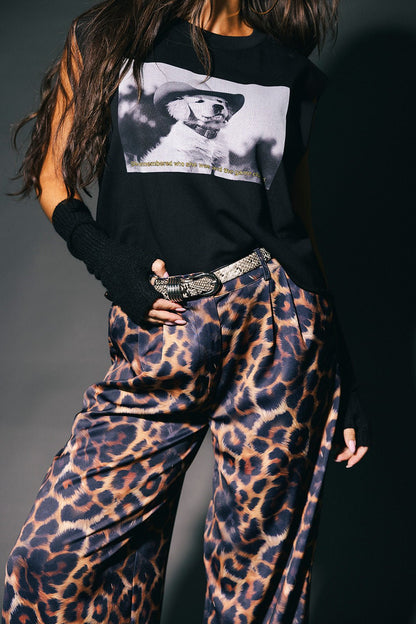 Bad Cat Satin Wide Leg Trousers in Leopard - Dressed in Lala