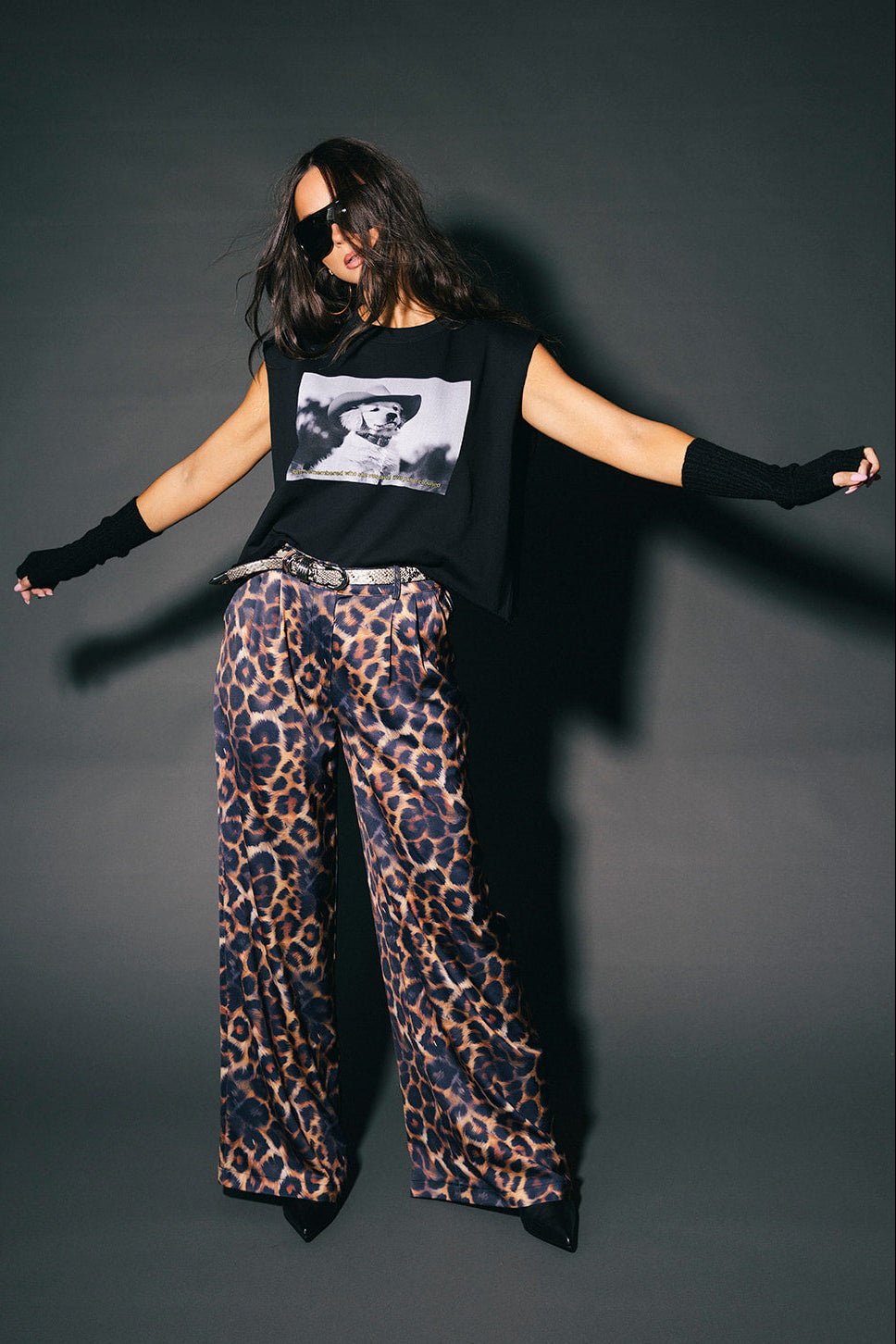 Bad Cat Satin Wide Leg Trousers in Leopard - Dressed in Lala