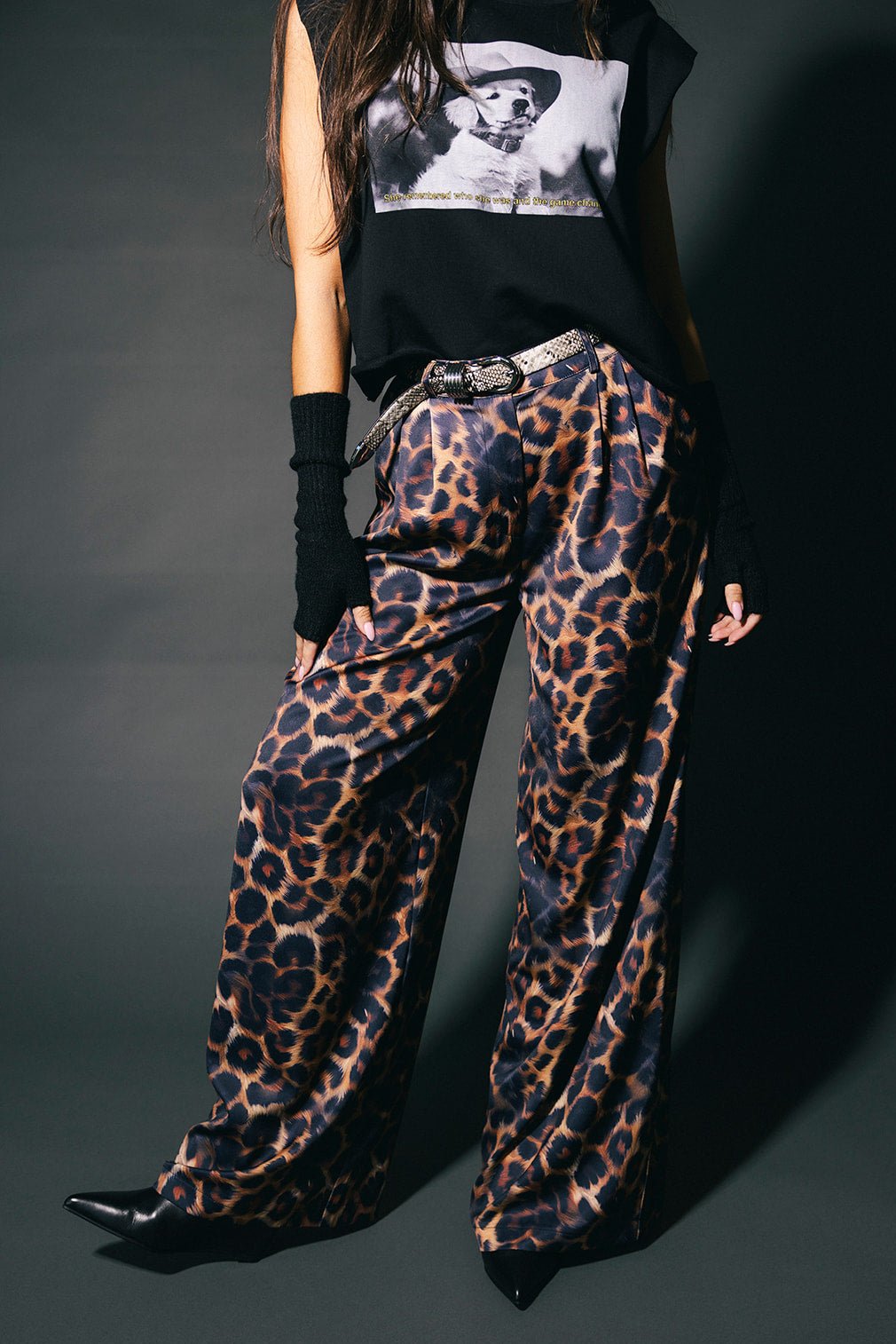 Bad Cat Satin Wide Leg Trousers in Leopard - Dressed in Lala