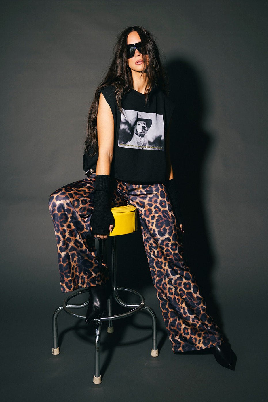Bad Cat Satin Wide Leg Trousers in Leopard - Dressed in Lala