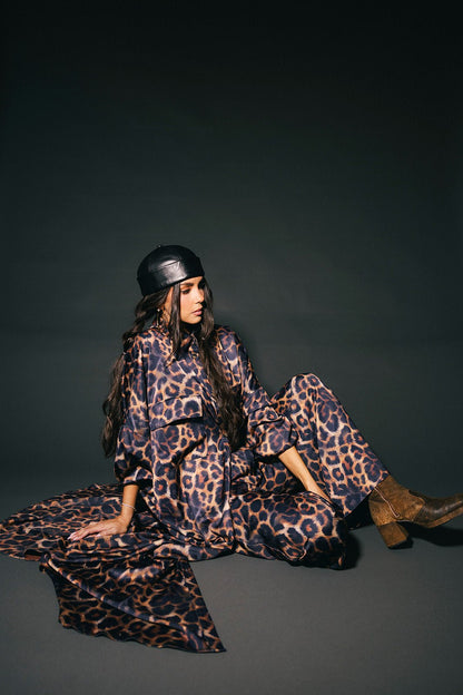 Bad Cat Satin Wide Leg Trousers in Leopard - Dressed in Lala