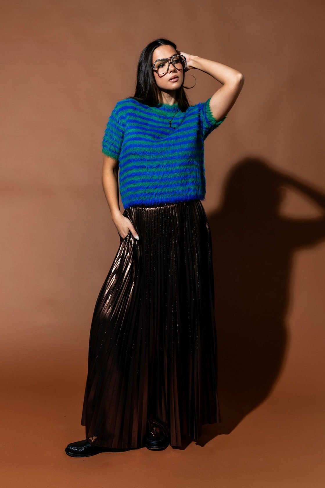 Be Proud Of Yourself Fuzzy Knit Top in Blue + Green - Dressed in Lala