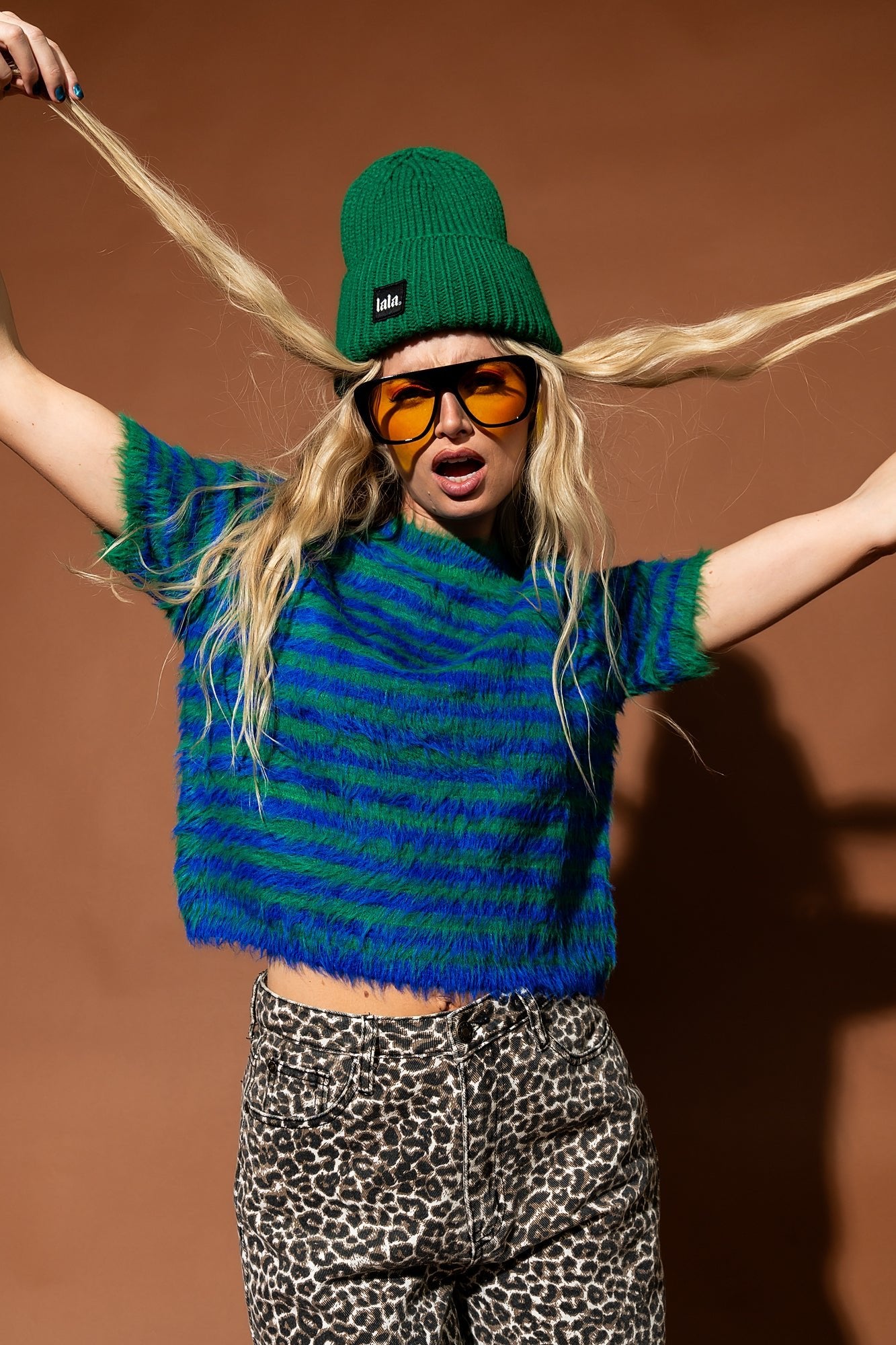 Be Proud Of Yourself Fuzzy Knit Top in Blue + Green - Dressed in Lala