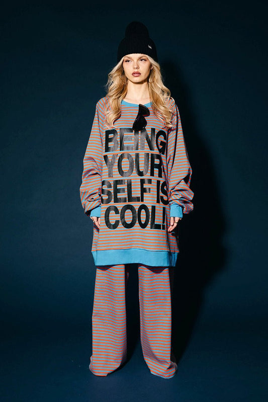 Being Yourself Is Cool Ultra Mega Striped Oversized Pullover in Blue + Orange - Dressed in Lala