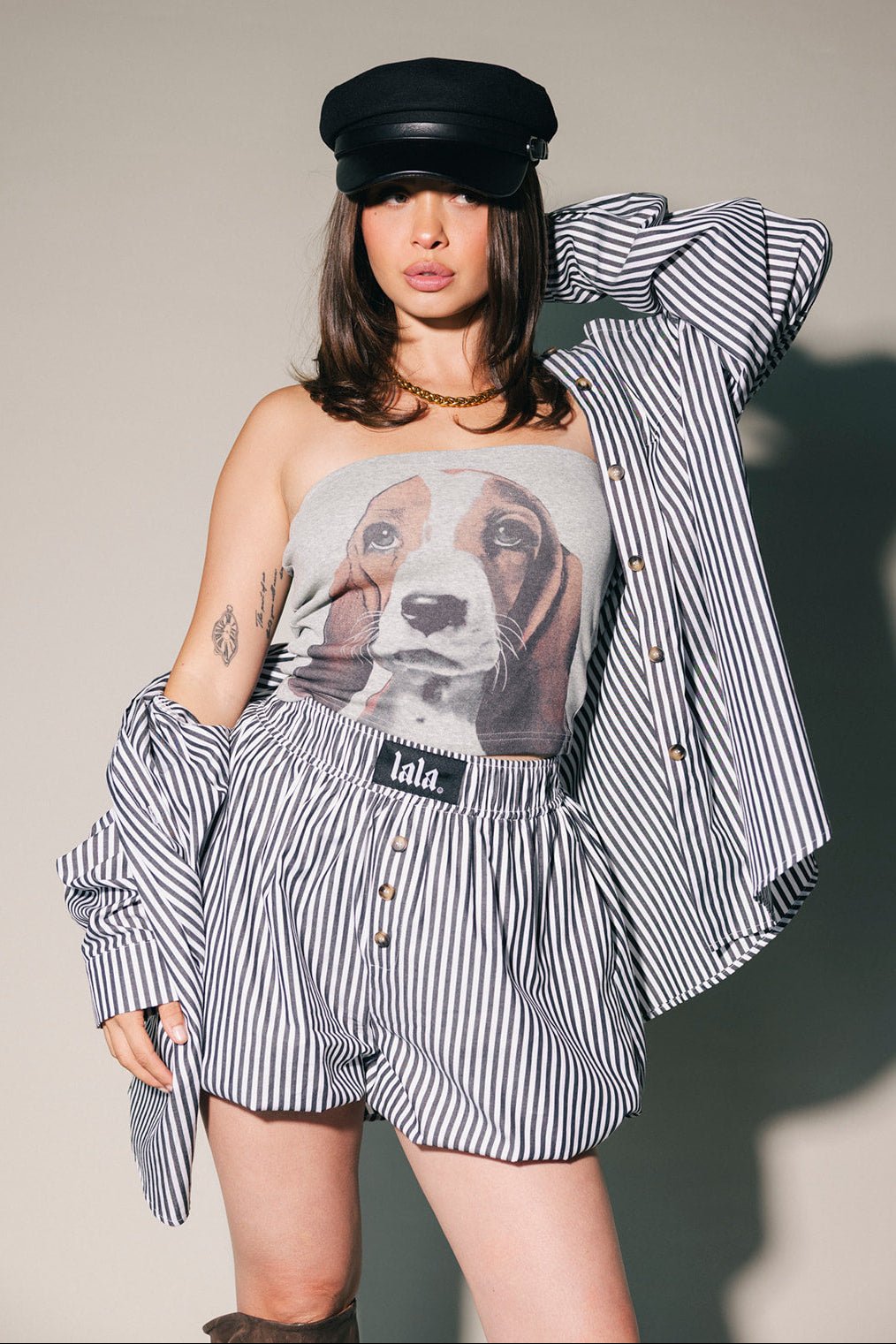 Big Heart Bloomer Boxer Shorts in Black Menswear Stripe - Dressed in Lala
