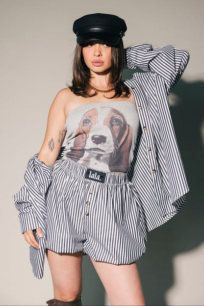 Big Heart Bloomer Boxer Shorts in Black Menswear Stripe - Dressed in Lala