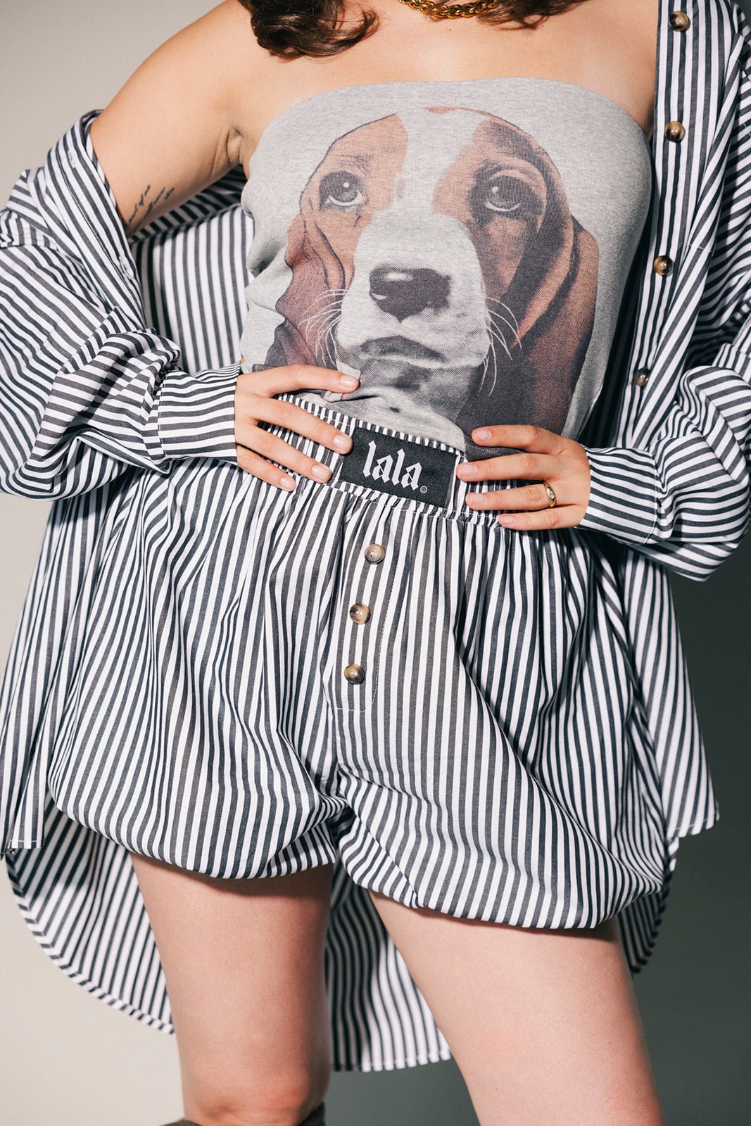 Big Heart Bloomer Boxer Shorts in Black Menswear Stripe - Dressed in Lala