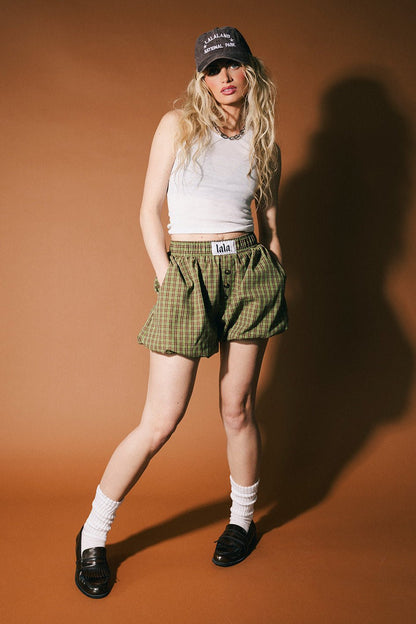 Big Heart Bloomer Boxer Shorts in Olive Green - Dressed in Lala