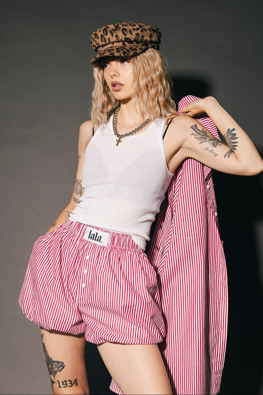 Big Heart Bloomer Boxer Shorts in Red Menswear Stripe - Dressed in Lala