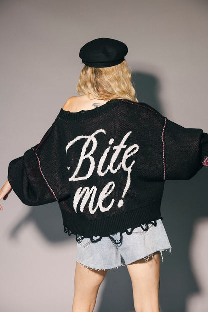 Bite Me Distressed Shark Sweater - Dressed in Lala