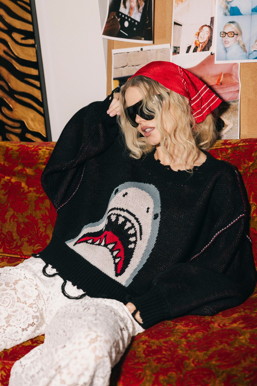 Bite Me Distressed Shark Sweater - Dressed in Lala