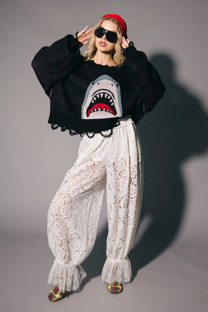 Bite Me Distressed Shark Sweater - Dressed in Lala