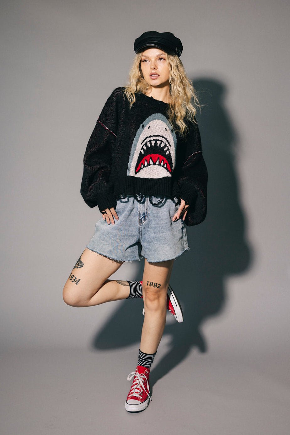 Bite Me Distressed Shark Sweater - Dressed in Lala