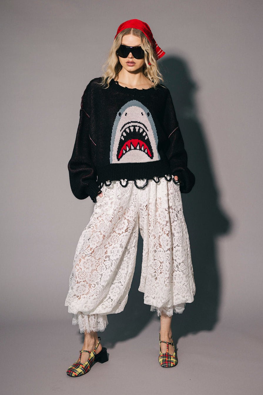 Bite Me Distressed Shark Sweater - Dressed in Lala