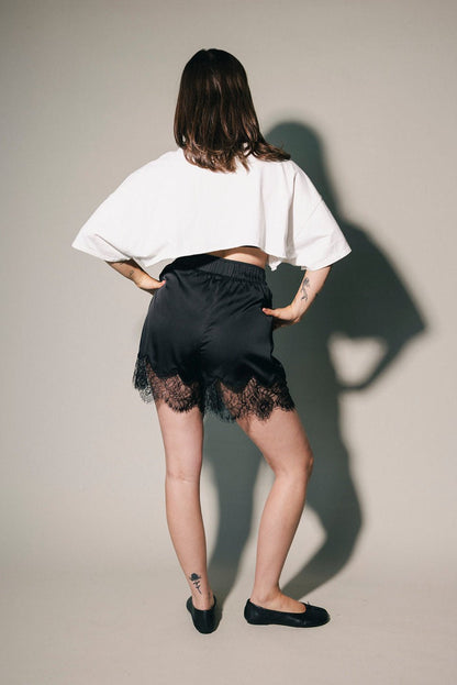 Black Swan Satin + Lace Bloomer Shorts - Dressed in Lala