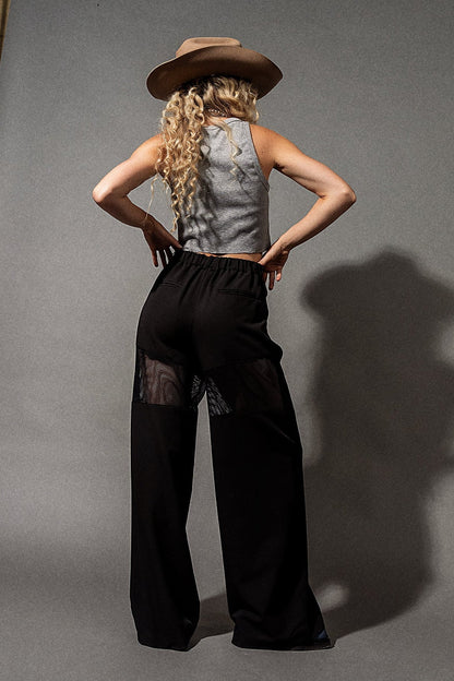 Black Widow Mesh Wide Leg Trousers - Dressed in Lala