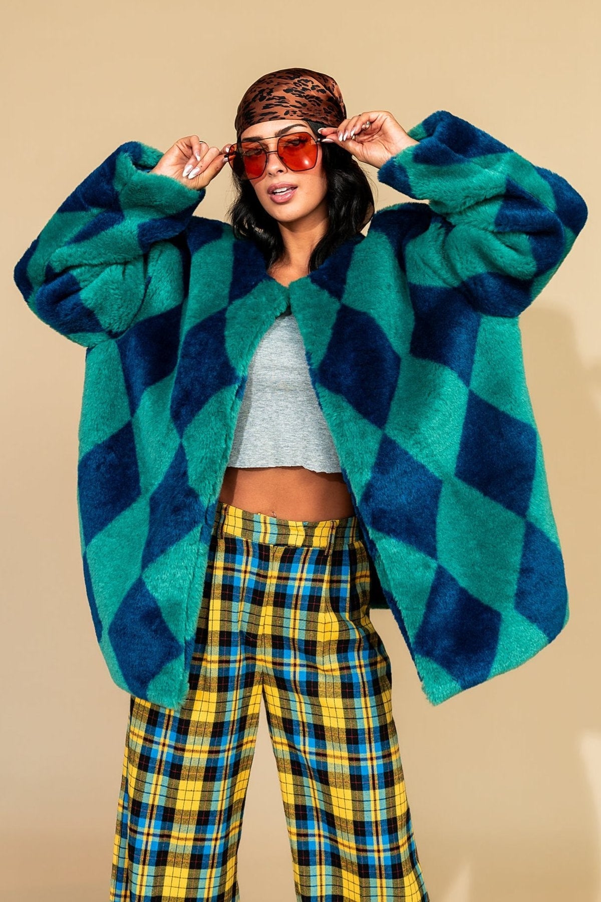 Luxurious Blue Cosmos Faux Fur Coat - Dressed in Lala Original