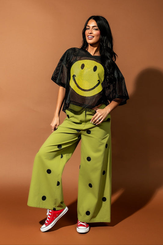 Cause a Scene Wide Leg Polka Dot Pants in Avocado Green - Dressed in Lala