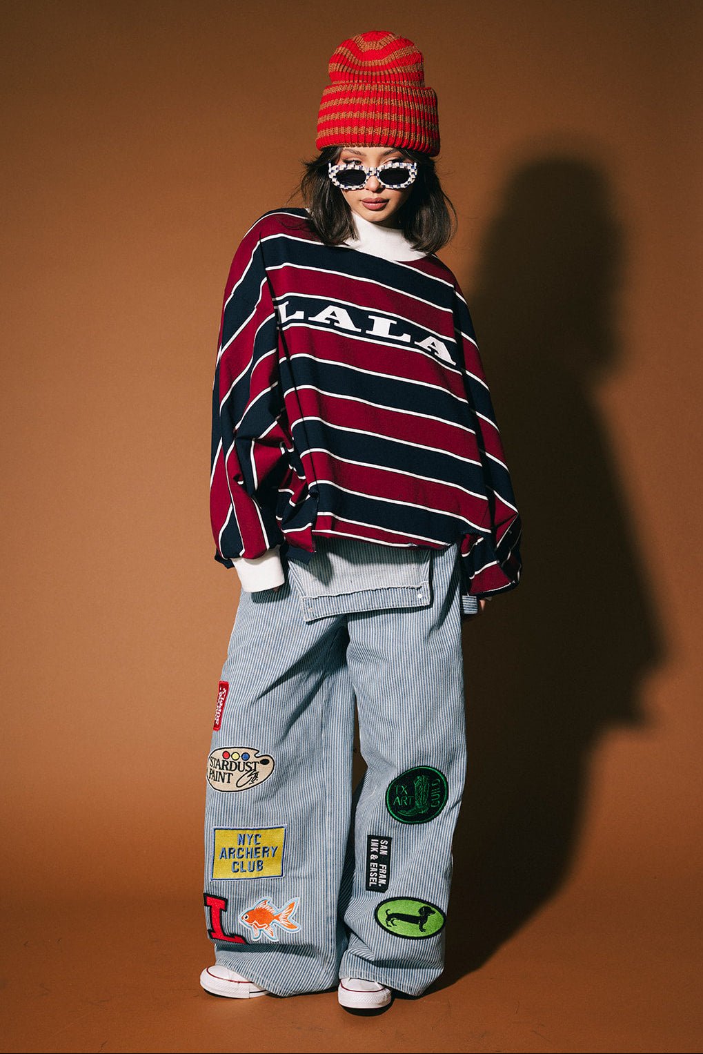 College Dropout Oversized Sweatshirt in Navy + Wine - Dressed in Lala