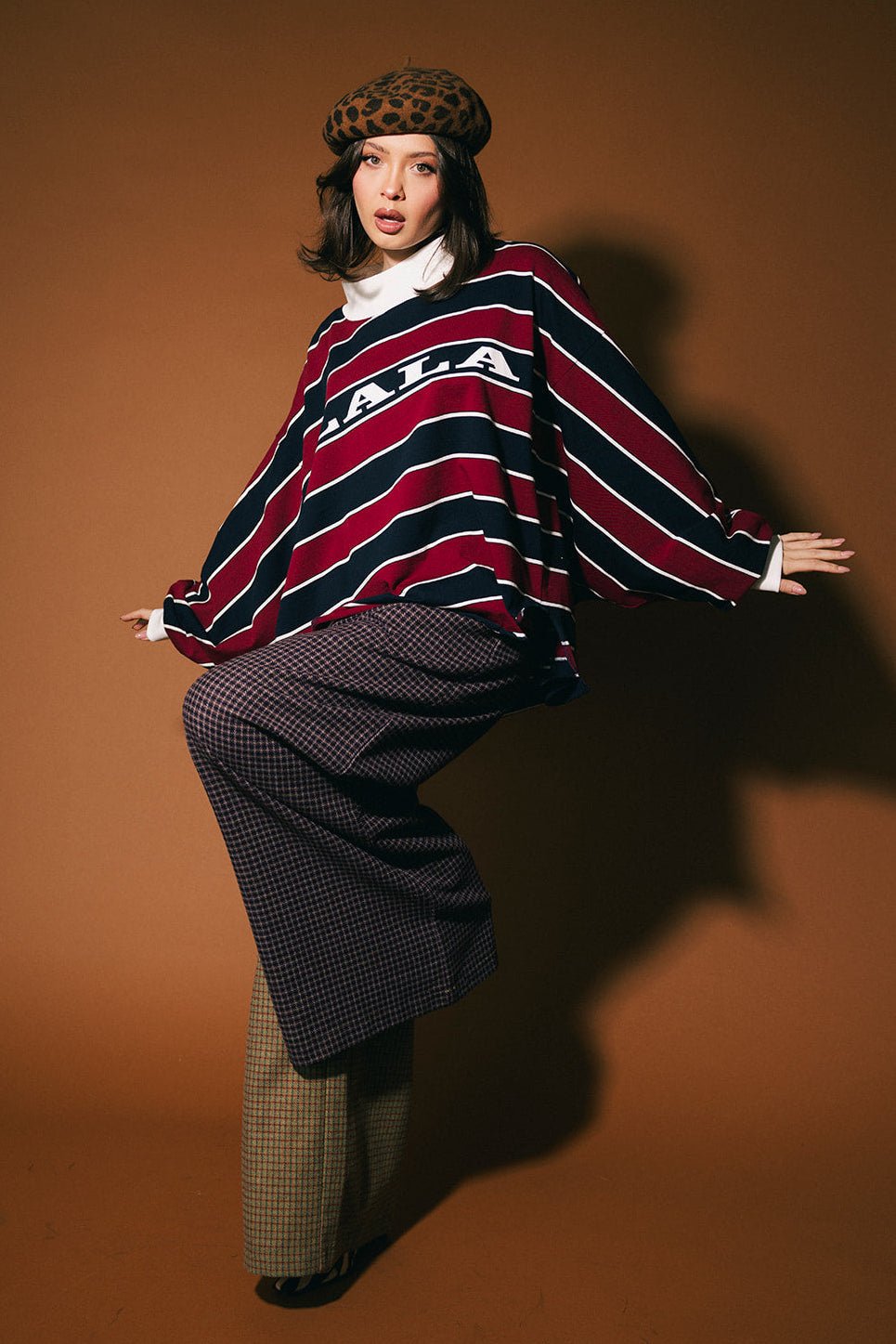 College Dropout Oversized Sweatshirt in Navy + Wine - Dressed in Lala