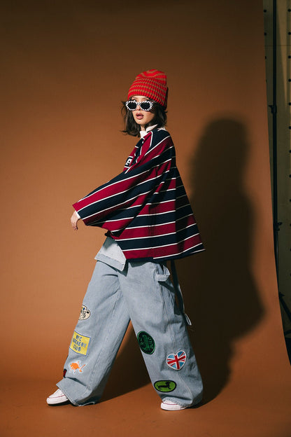 College Dropout Oversized Sweatshirt in Navy + Wine - Dressed in Lala