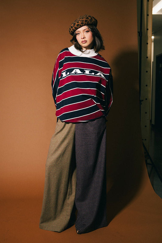 College Dropout Oversized Sweatshirt in Navy + Wine - Dressed in Lala