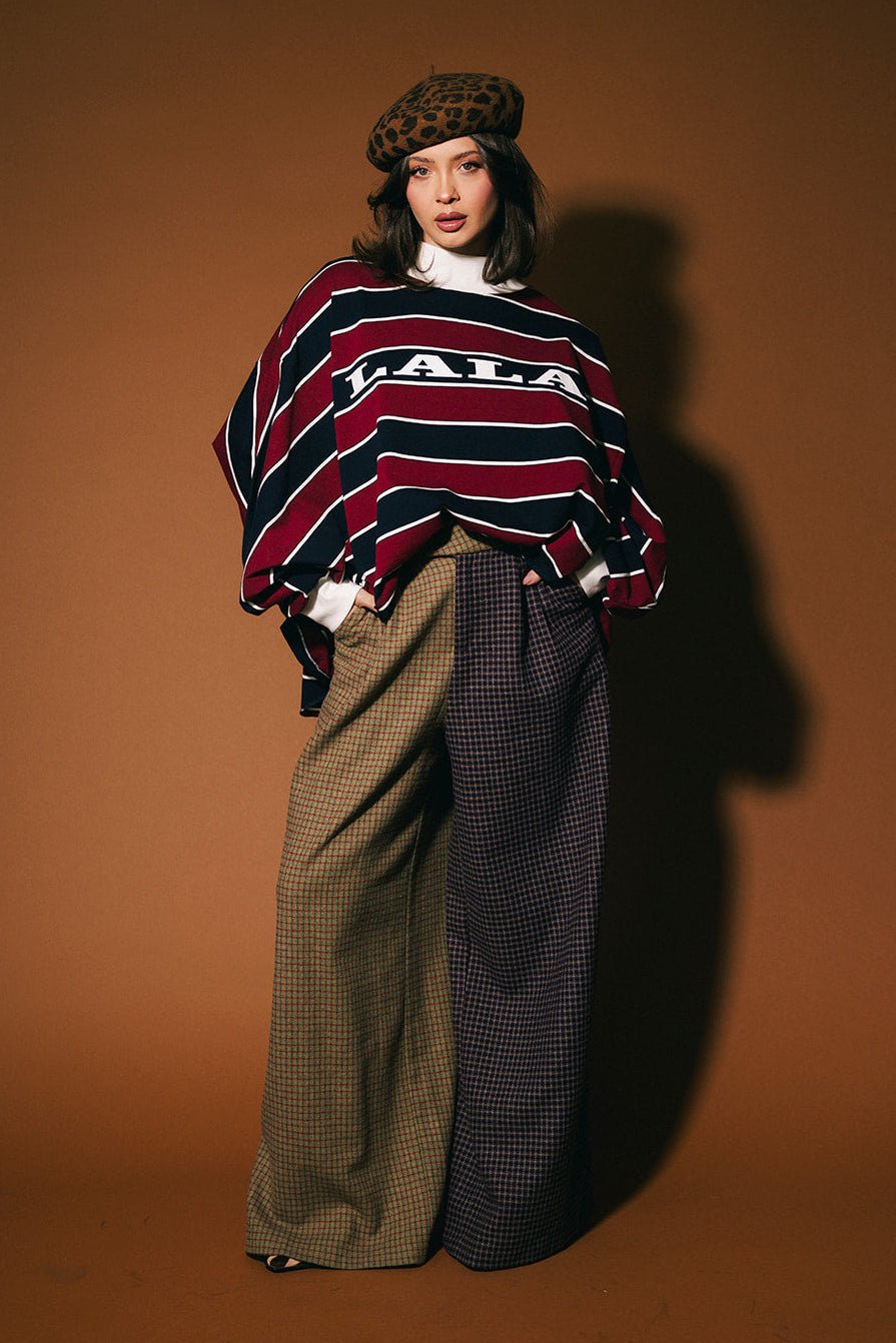 College Dropout Oversized Sweatshirt in Navy + Wine - Dressed in Lala