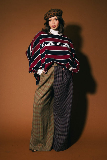 College Dropout Oversized Sweatshirt in Navy + Wine - Dressed in Lala