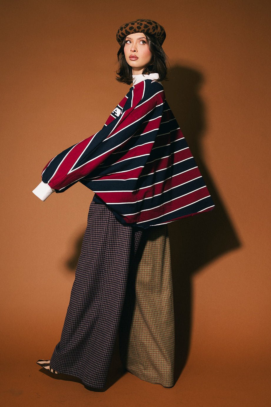 College Dropout Oversized Sweatshirt in Navy + Wine - Dressed in Lala