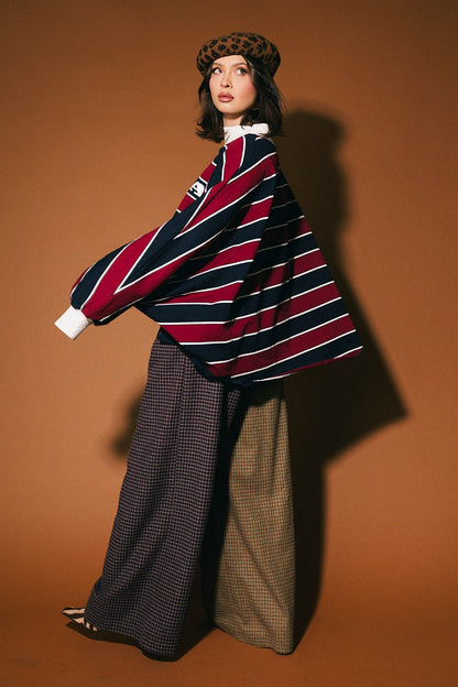 College Dropout Oversized Sweatshirt in Navy + Wine - Dressed in Lala