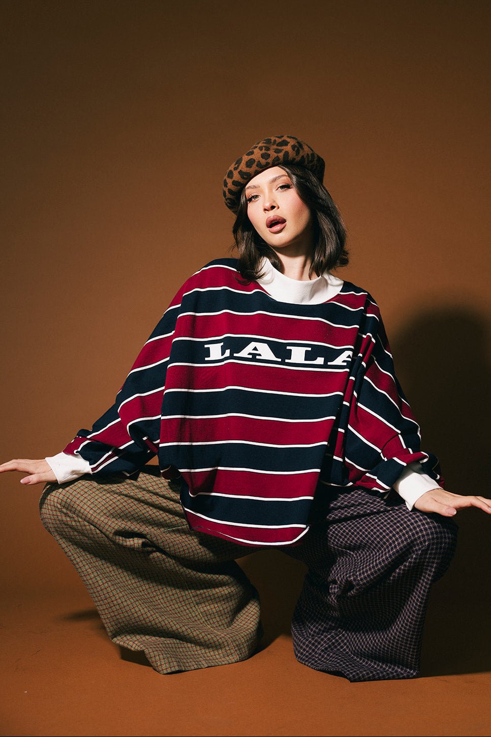 College Dropout Oversized Sweatshirt in Navy + Wine - Dressed in Lala