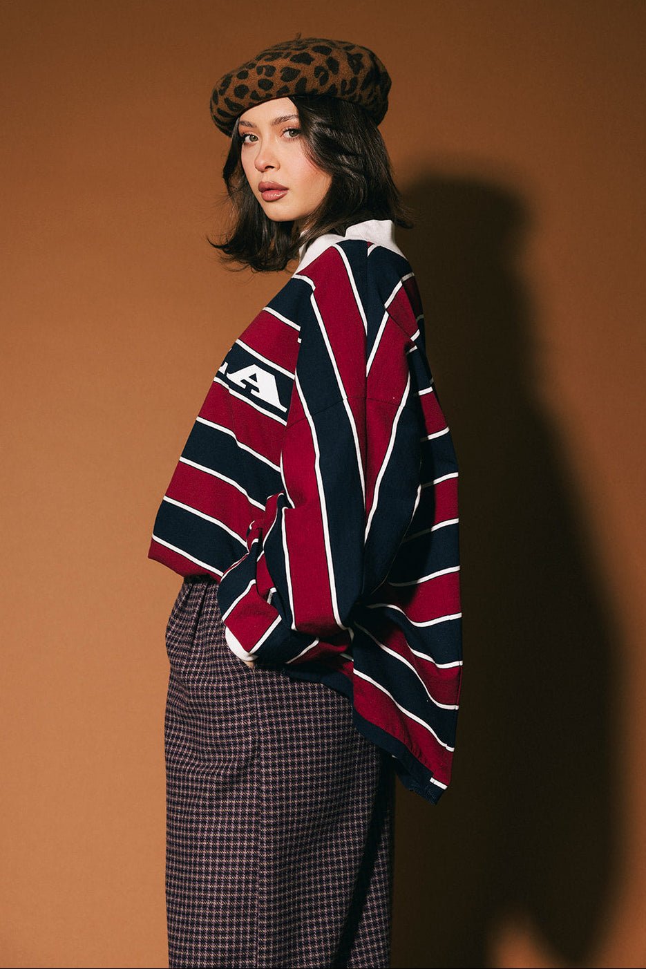 College Dropout Oversized Sweatshirt in Navy + Wine - Dressed in Lala