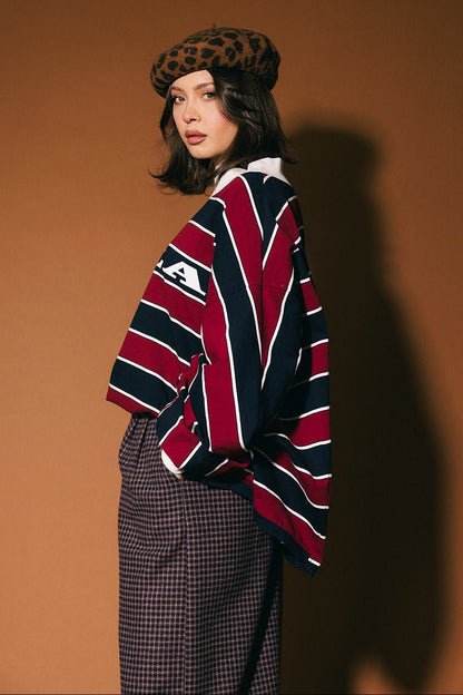 College Dropout Oversized Sweatshirt in Navy + Wine - Dressed in Lala