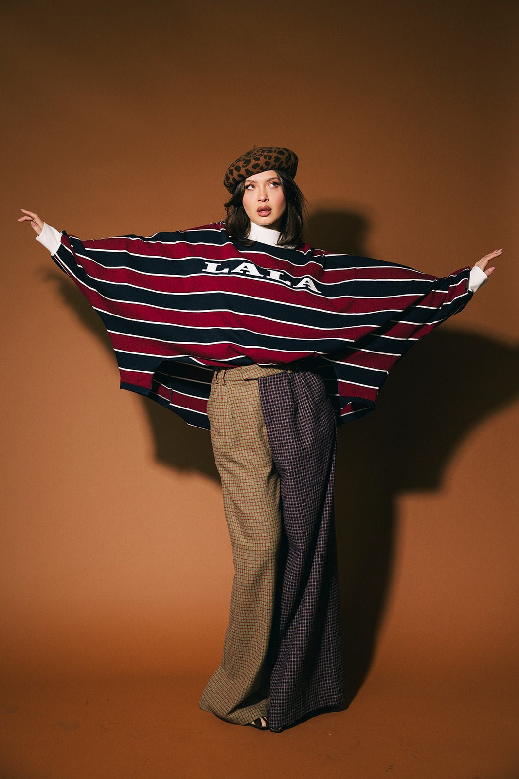 College Dropout Oversized Sweatshirt in Navy + Wine - Dressed in Lala