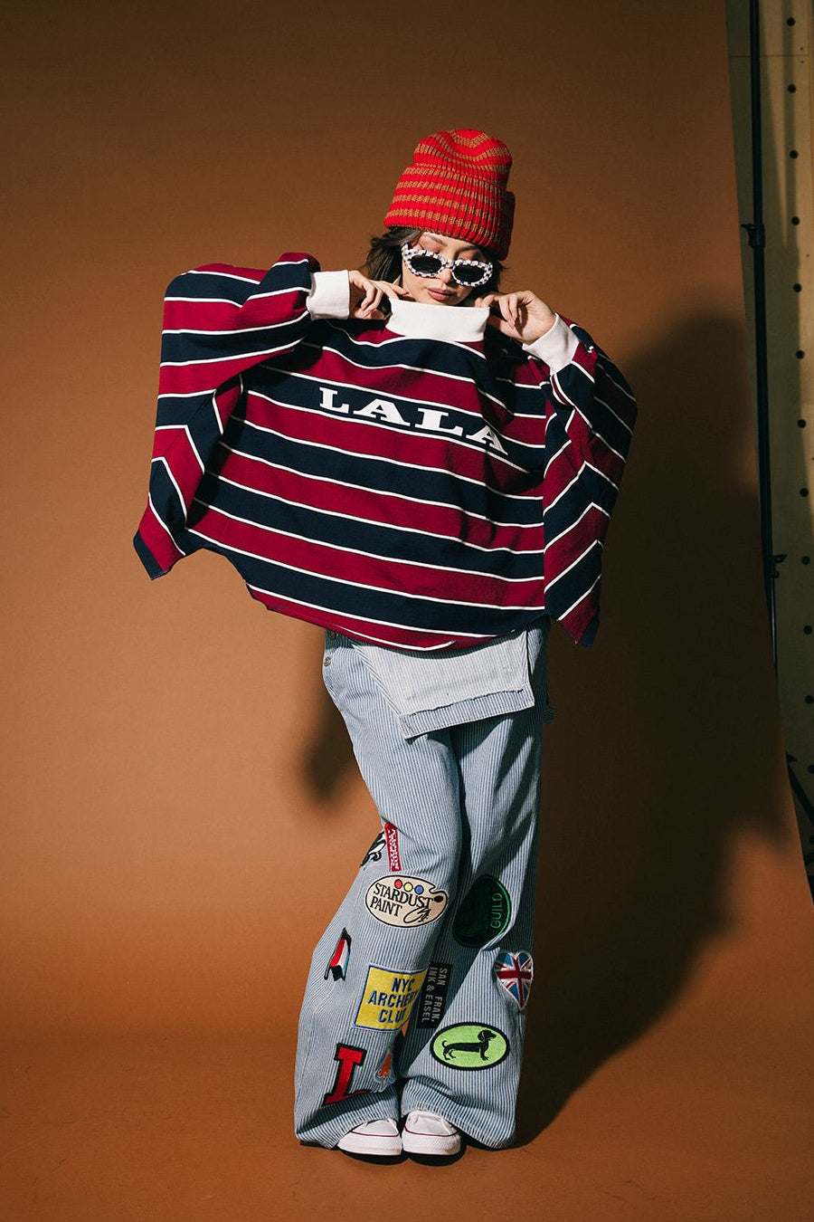 College Dropout Oversized Sweatshirt in Navy + Wine - Dressed in Lala