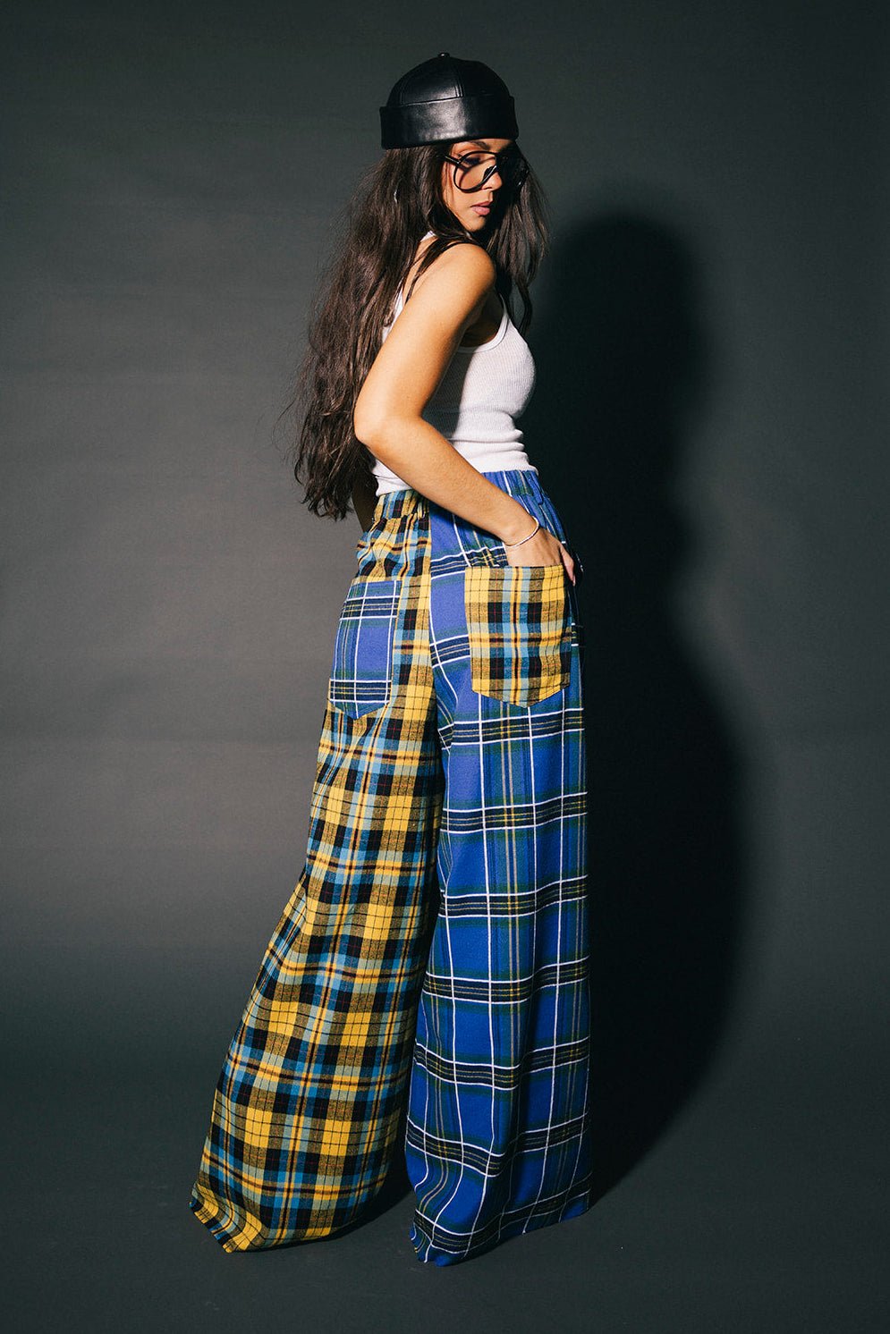 Confuse Them Half + Half Trousers in Yellow + Blue - Dressed in Lala