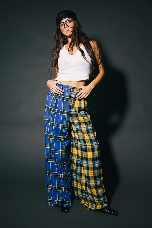 Confuse Them Half + Half Trousers in Yellow + Blue - Dressed in Lala