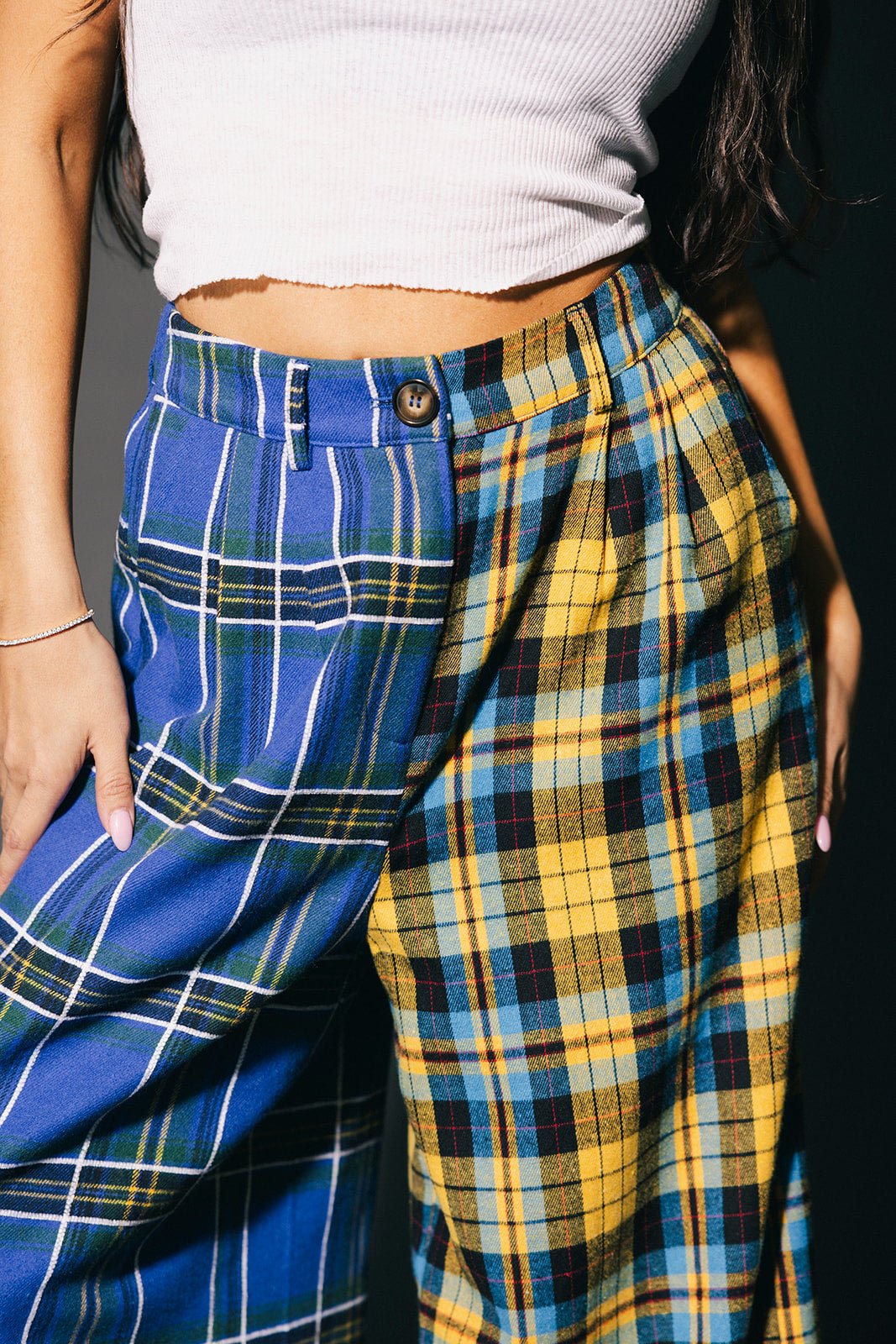 Confuse Them Half + Half Trousers in Yellow + Blue - Dressed in Lala