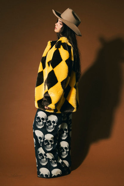 Cosmos Faux Fur Coat in Yellow + Brown - Dressed in Lala