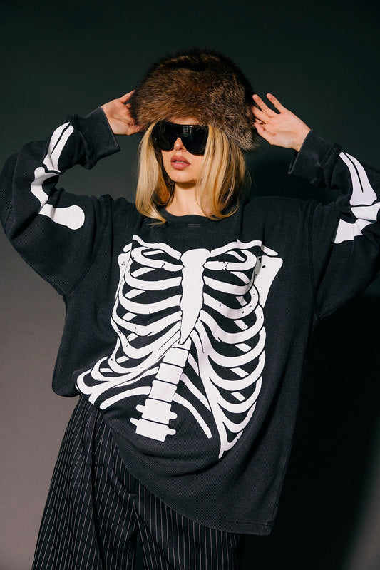 Dead Serious Oversized Thermal in Vintage Black - Dressed in Lala