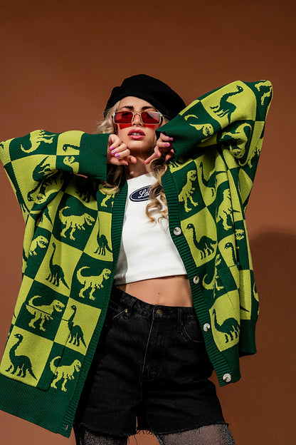 Dino Drama Oversized Cardigan - Dressed in Lala