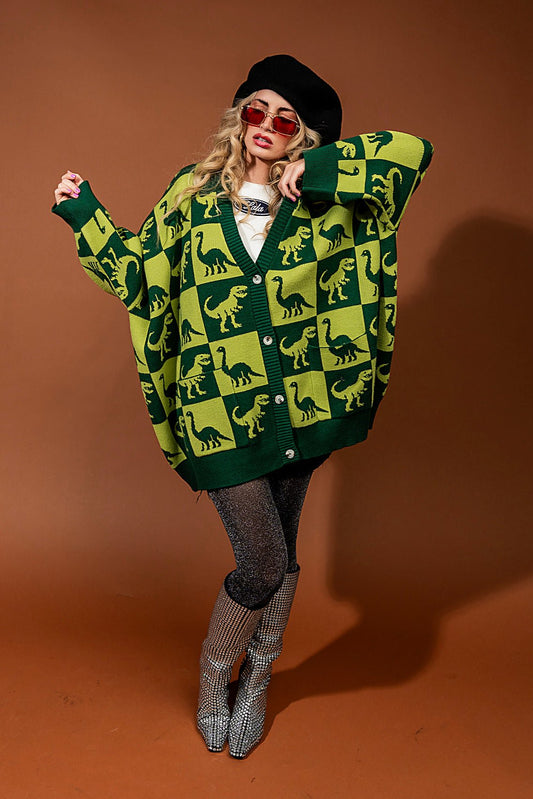 Dino Drama Oversized Cardigan - Dressed in Lala