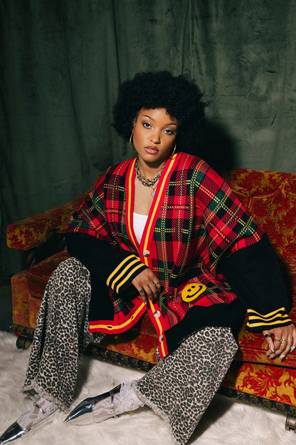 Do It Madly Patched Oversized Plaid Cardigan - Dressed in Lala