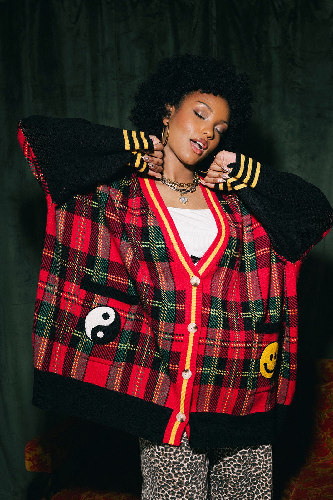 Do It Madly Patched Oversized Plaid Cardigan - Dressed in Lala