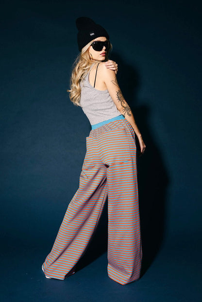 Do No Harm Striped Wide Leg Pants in Blue + Orange - Dressed in Lala