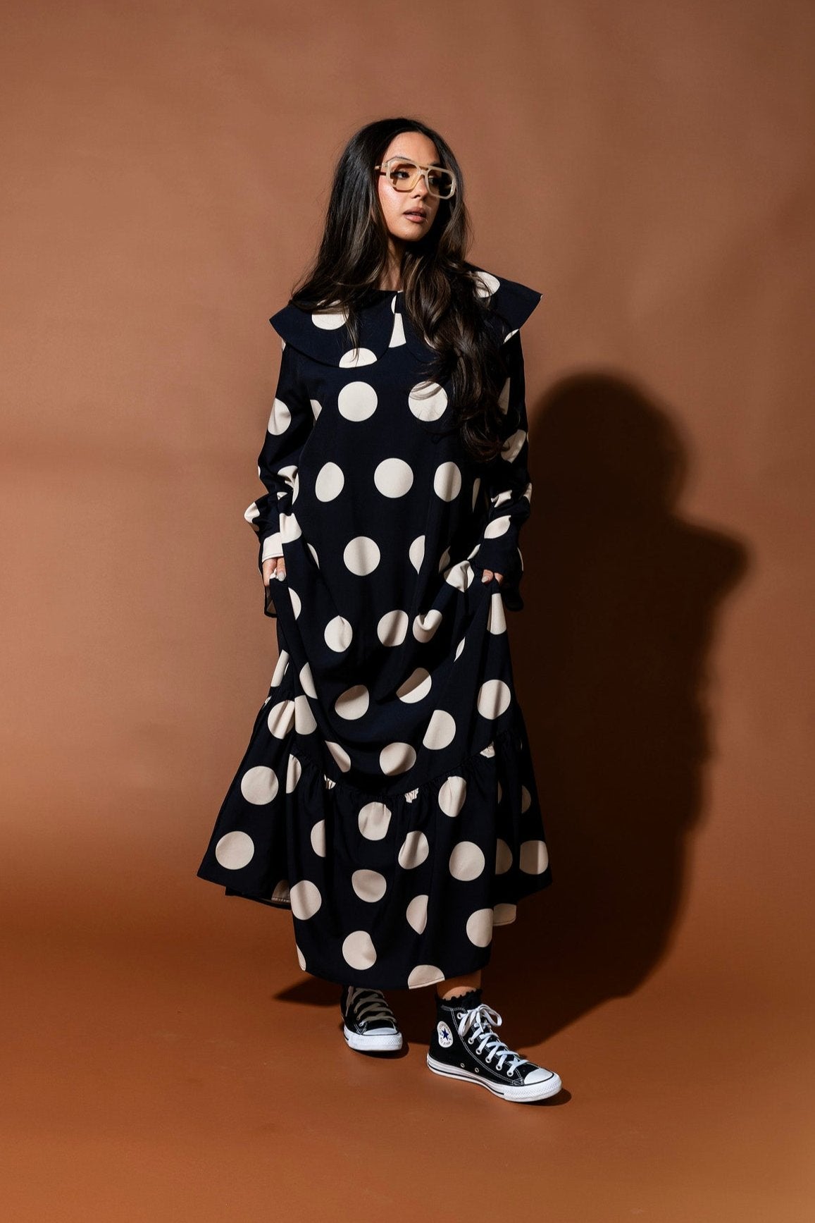 Doing What I Damn Well Please Collared Polka Dot Maxi Dress - Dressed in Lala