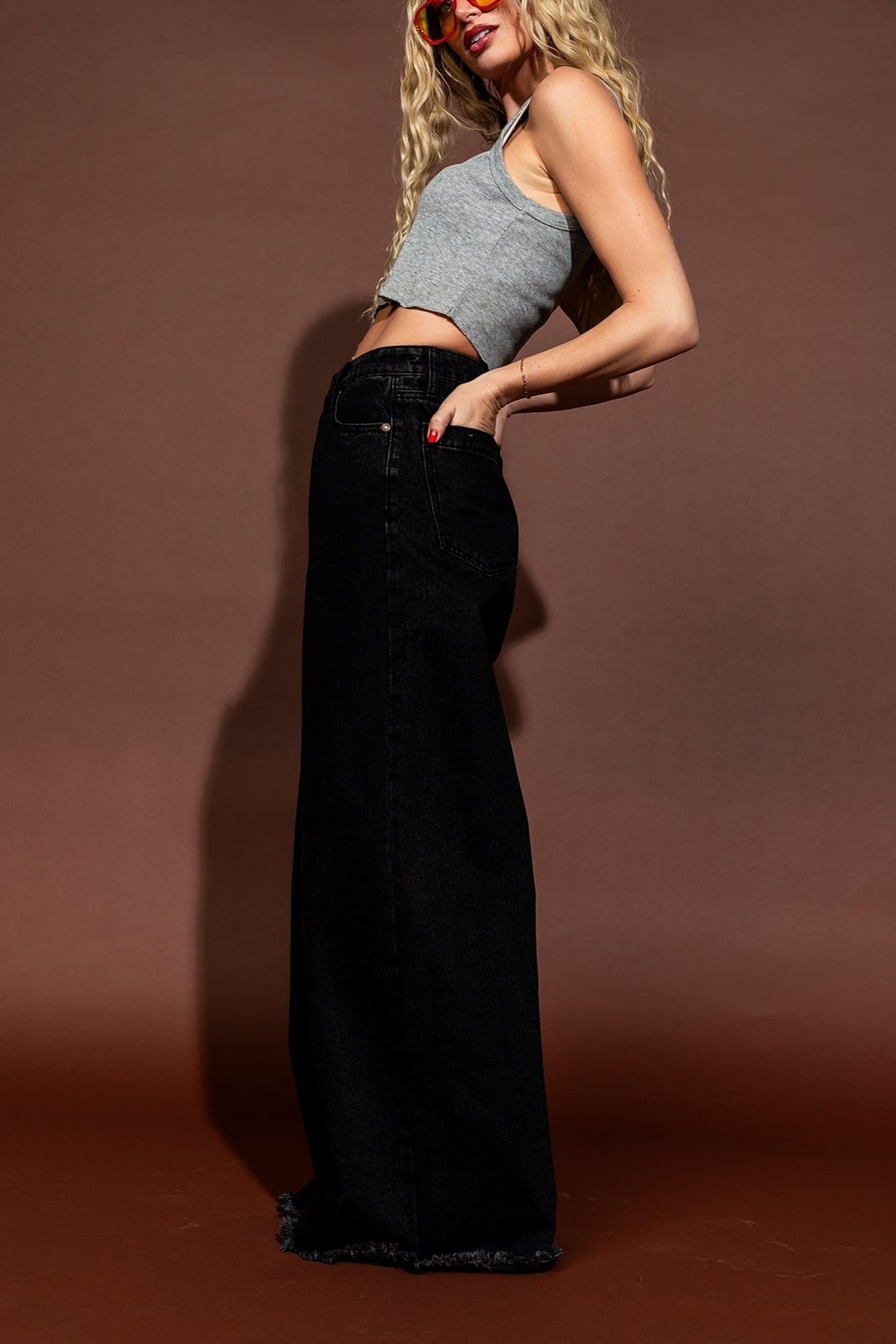 Effortlessly Cool Wide Leg Denim in Throwback Black - Dressed in Lala